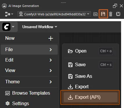 Export workflows in Krita or ComfyUI