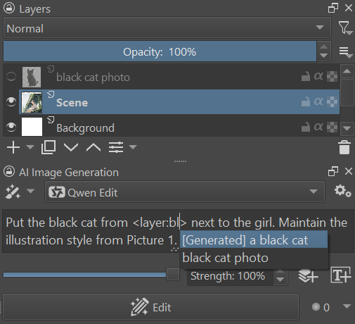 Selecting a reference layer in the text prompt